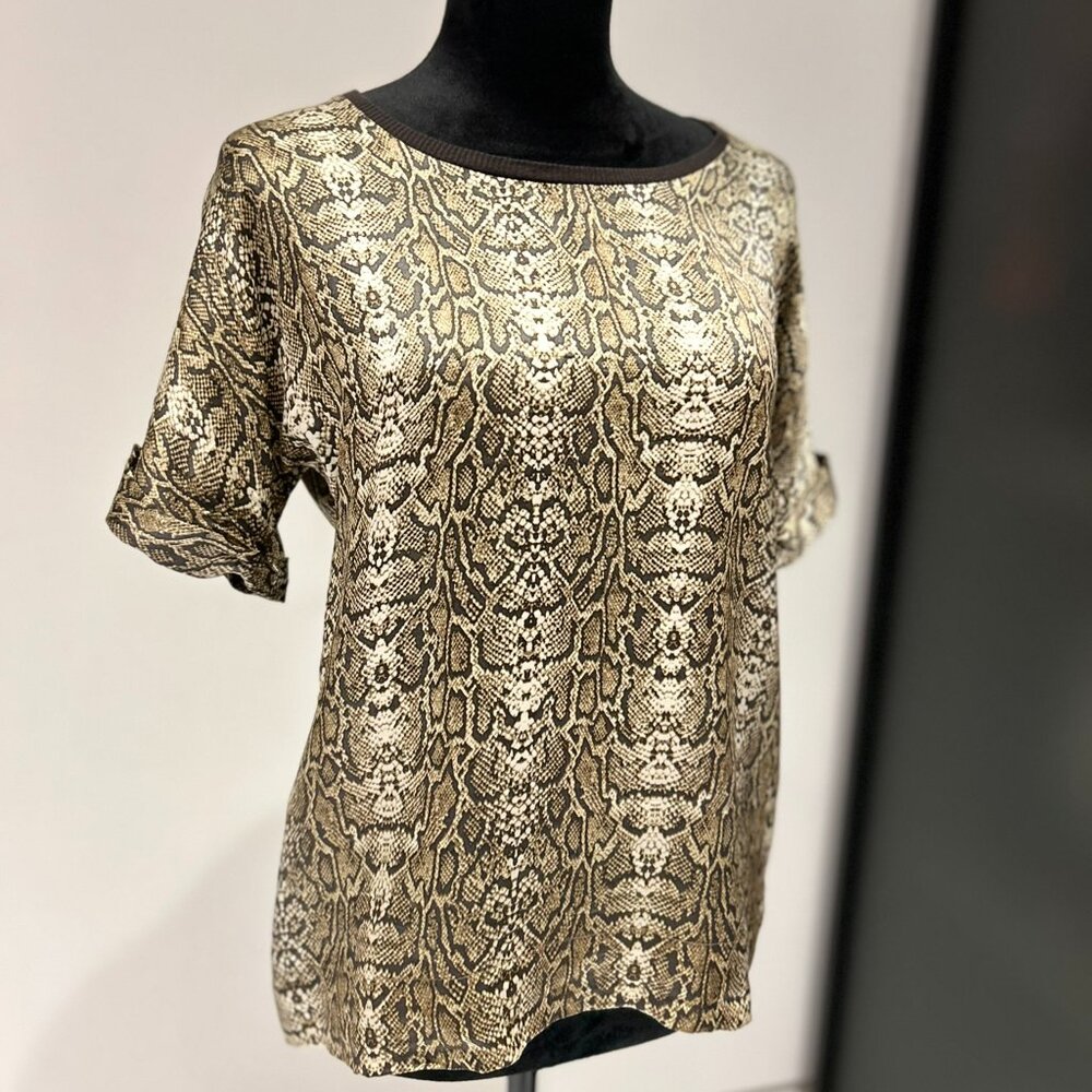 Massimo Dutti Women's S EU 38 Snake Python Print Short Sleeve Blouse